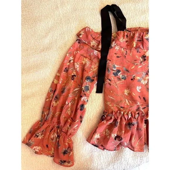 William Rast Pink Ruffle Cold Shoulder Top Fabiana Lobster Bisque Medium NWT. - Picture 5 of 7